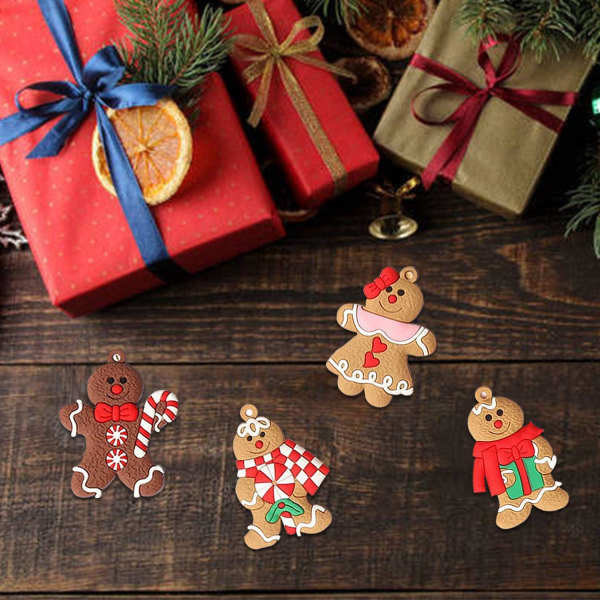 12-pack Pepparkakor Man-prydnader för julgransdekorationer, 3 tum långa Gingerman hängande berlocker Julgransprydnad semesterdekorationer