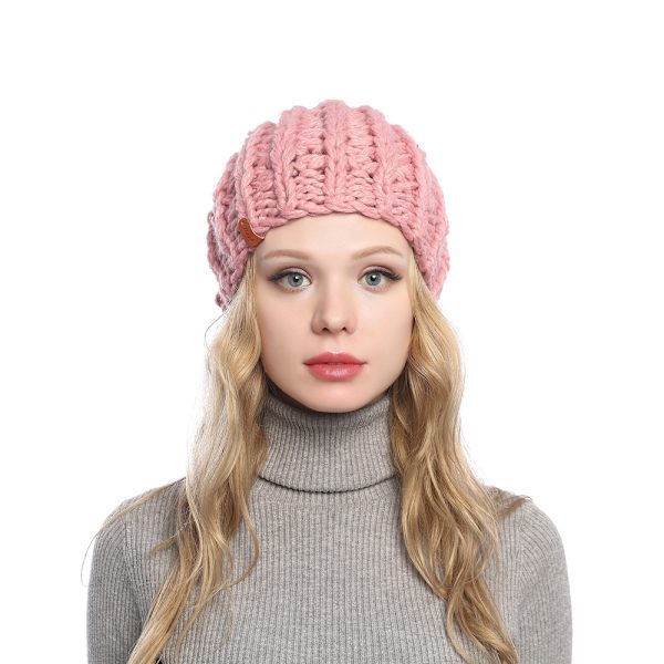 Ren färg stickad cap barn vinter set cap fortfarande varm cap (Rosa)