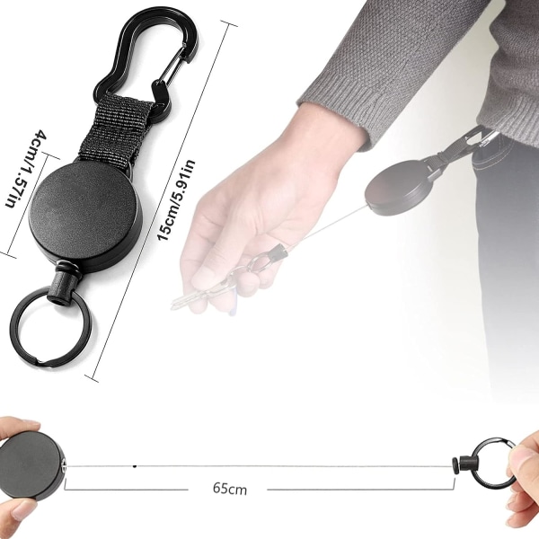 Infällbar nyckelring Heavy Duty infällbar nyckelring Infällbar märkeshållare Stållina Nyckelring med förstärkt fjäderstålvajer indragbar