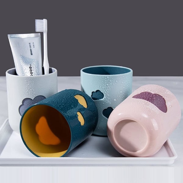 Plastglas, 4 delar Tandborsteglas Munvattenkopp Resor Munvattenkopp Molnmönsterdesign för picknick, utomhus- och hemmafester (4 färger)
