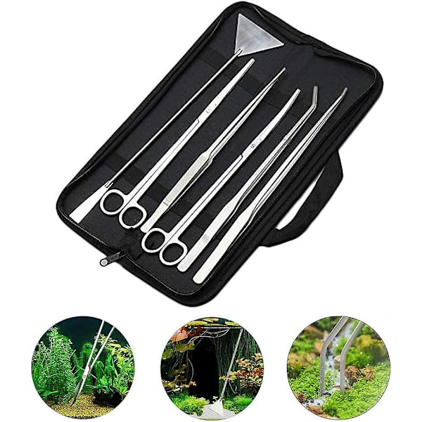 Rostfritt stål akvarium verktygssats 6 i 1 pincett sax spatel Aquascaping set för akvarium akvarium