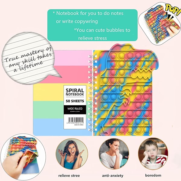 Pop Fidget It Notebook, Push Bubble A5 Spiral Notebooks Fidget Toys, Söta kompositions anteckningsböcker, College Ruled Notebooks, Protable för skolkontoret