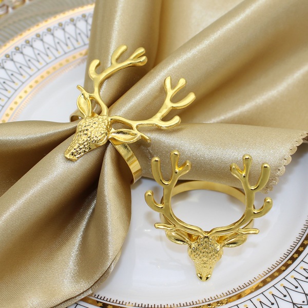Jul Servettringar - Älg Guld Servetthållare Set med 12 för julmiddagar Bordsdekoration