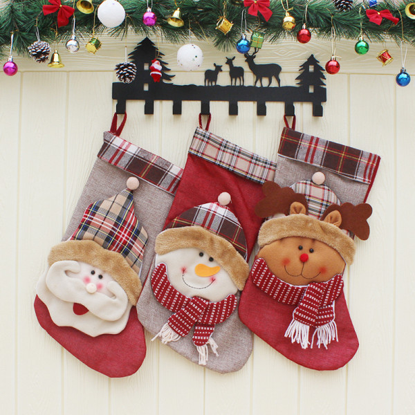 Snowman julstrumpor st 18" 3D plysch söt jultomte Snowman julgran strumpor dekoration med hängande öglor