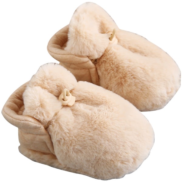 1 par ljusbruna baby höst och vinter extra tjock plysch cover baby mjuksula varma skor baby promenadskor (lämplig för 12-18 månader