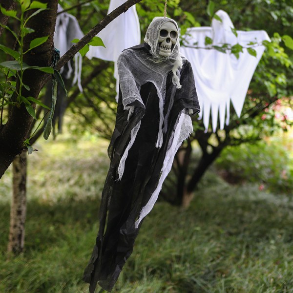 Halloween dekoration hängande spöken över gränsen exklusivt för skelett gasväv spökansikten spökhus dörröppning läskiga rekvisita spökhängningar