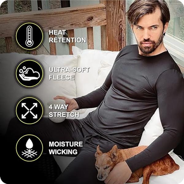 Long Johns thermal för män med fleecefoder för kallt väder (svart, litet)