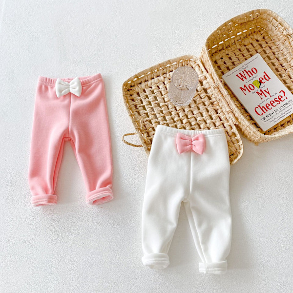 Syksyn ja talven uudet vauvan plus sametti paksut leggingsit yksivärinen rusetti kaikkiin sopivat pitkät housut (beige, housujen pituus 66cm)