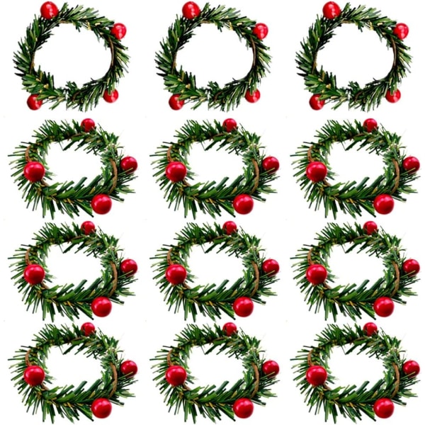 Jul servettringar jul servetthållare Holly Berry ljuskrans för bankett Bordsdekorationer Set med 12