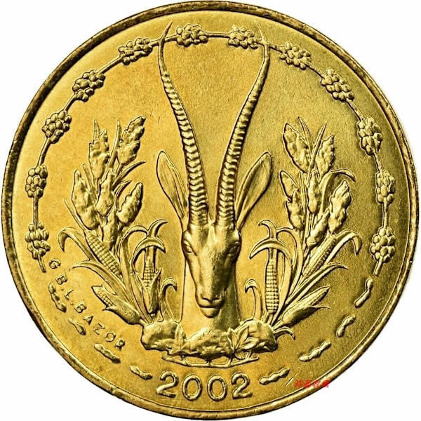 Antilope Vestafrikansk 5 Francs-mynt År Tilfeldig Diameter 20mm