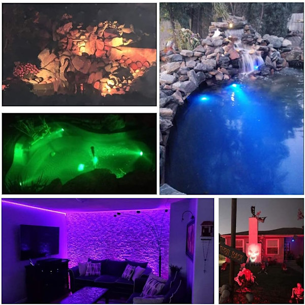 Värin vaihtava kohdevalo, 12W LED vedenalainen suihkulähdelamppu, lampi lamppu IP68 vedenpitävä sukelluksen Halloween-kohdevalo, värin himmennettävä muisti puutarha puutarha