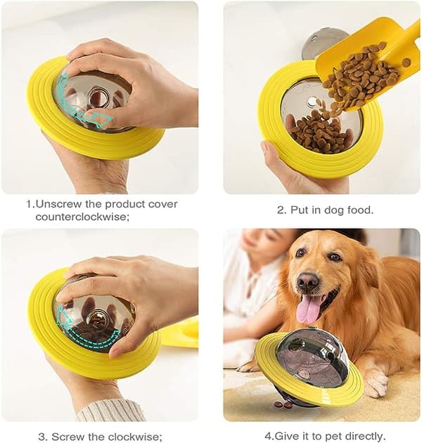 Hundelegetøj, Interaktivt IQ Pet Hundeboldlegetøj, Interaktivt Godbidslegetøj, Hundefoderdispenser, Hundefoderbold, Smart Hundebold (Gul)
