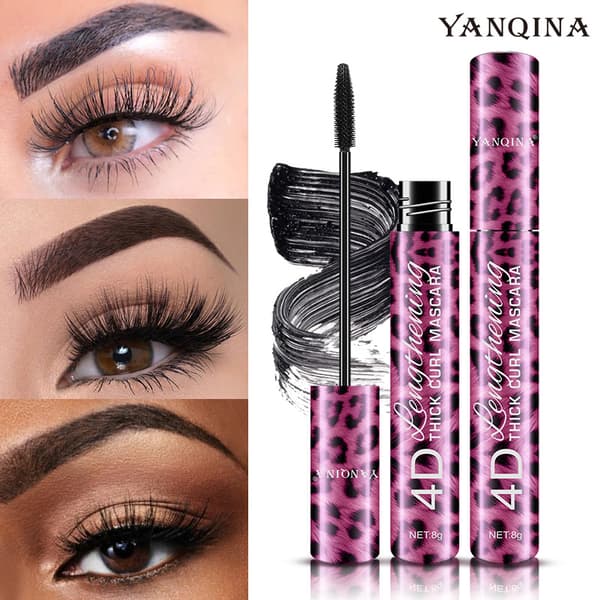 2 pak 4d silkefiber mascara sort, langtidsholdbar, blød vippebørste + eyeliner
