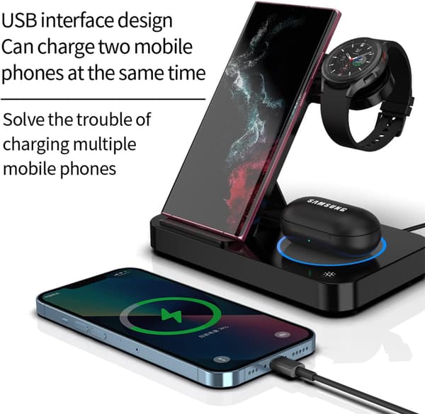 3 i 1 foldbar trådløs oplader til Samsung Watch 4/3 Active 2