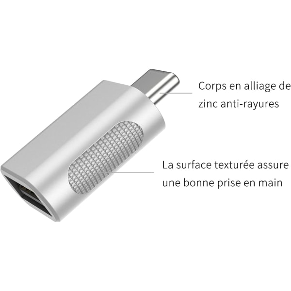 USB C til USB Adapter (2-pakning), USB-C til USB 3.0 Adapter, USB Type-C til USB Adapter, (Sølv)