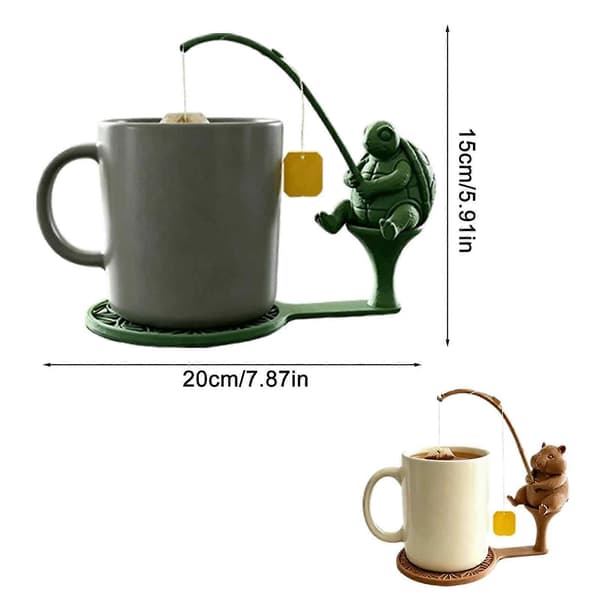 Fiskende Venner Teeposeholder til Køkken, Sød Harpiks Dyre Teepose Snorholder til Teelskere （Turtle）