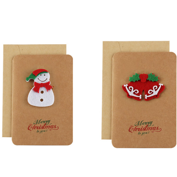 2 st Vintage Kraft Julkort Julhälsningspresentkort med kuvert (Snögubbe + Bells)