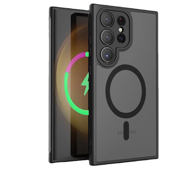 Magnetisk Skal til Samsung Galaxy S24 Ultra 5G, Kompatibel med MagSafe, Gennemsigtig Mat Bagside Stødsikker Telefon Case (Sort)