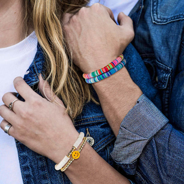 7 stk. Surferarmbåndsett Fargerike Preppy Happy Smile Onde Øye Perlearmbånd Elastiske Leire Stablebare Boho Disc Armbånd Kidcore Estetisk Sommer Be
