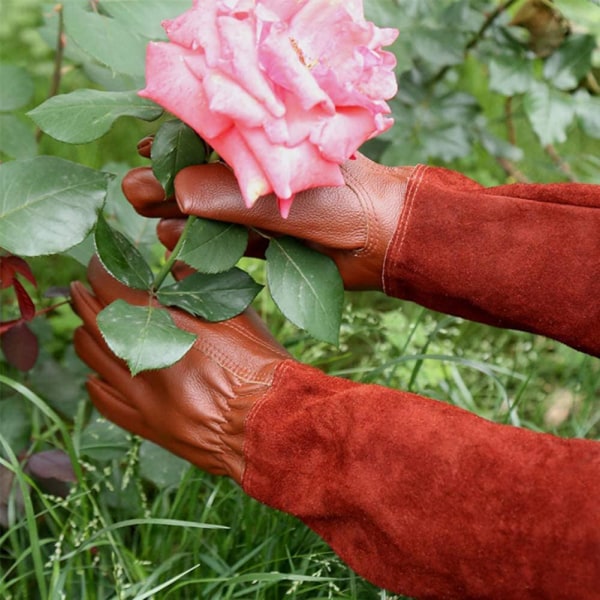 Långa rosenbeskärningshandskar för trädgårdshandskar, reptåliga skyddshandskar i konstläder, buskplockning beskärningshandskydd, M