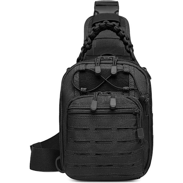Skuldertaske Taktisk Militær Molle Skuldertaske til Mænd Brysttaske Multifunktionel Rygsæk til Jagt Cykling, Sort