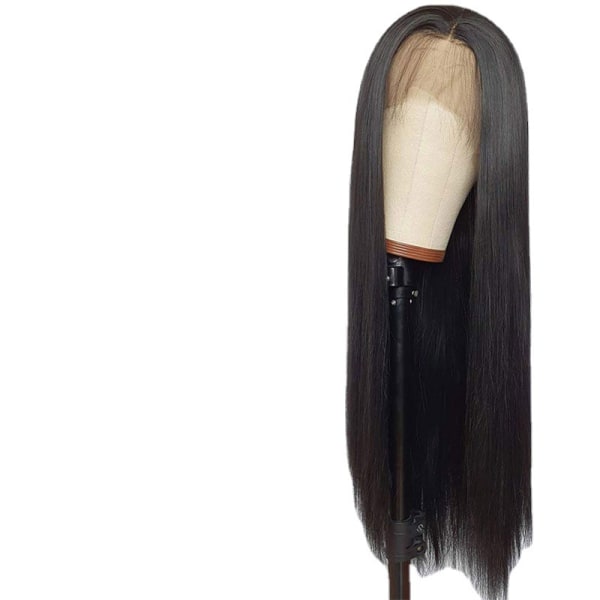 Högtemperatur silke peruk huvudbonader, långt rakt svart hår, kemisk fiber huvudbonader, T-formad spets 26 tum