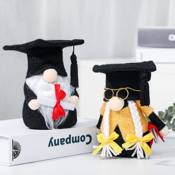 2 stk. sort studenterhue uden ansigt, sød bonusdukke til dimissionssæsonen, julegavepynt