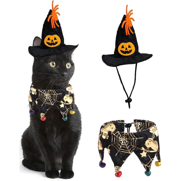 2 stk Halloween Kostyme Sett for Katter og Hunder - Trollmannhatt med Klokker