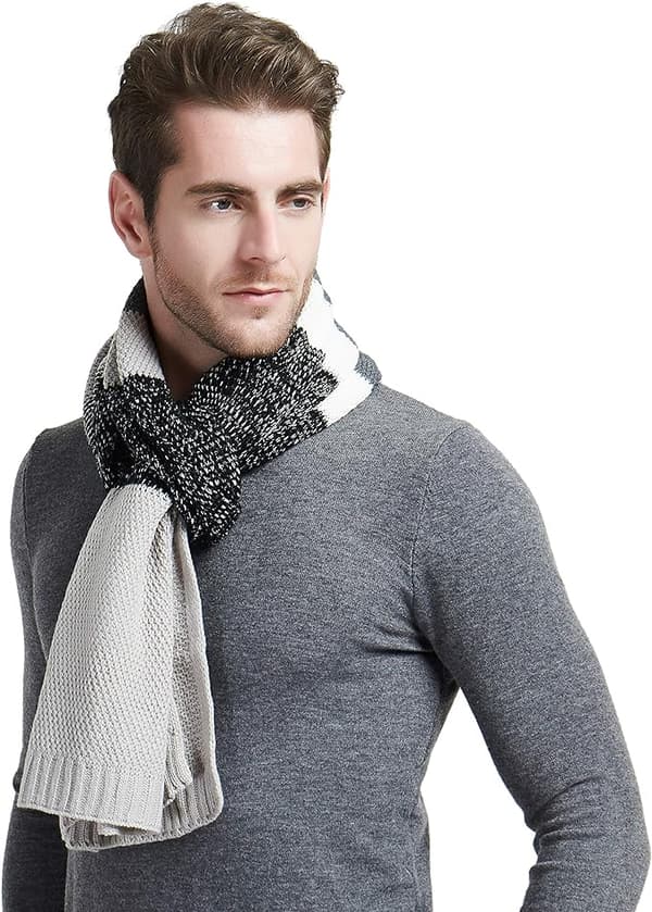 Vinterullscarf för män unisex kashmirkabelstickad lång halsduk, grå