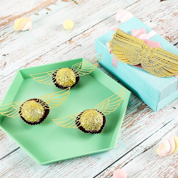 Trollkarlsfest Chokladdekoration Choklad ihåliga Festtillbehör Choklad Guld Dekor Tårta Wafer Cupcake Toppers med limpunktsprickar till födelsedagen