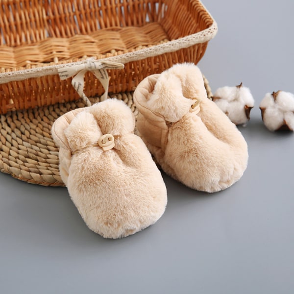 1 par ljusbruna baby höst och vinter extra tjock plysch cover baby mjuksula varma skor baby promenadskor (lämplig för 12-18 månader