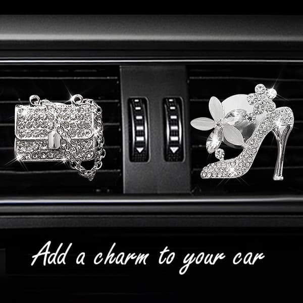 2-pak Bil Luftventil Klips Charms, Krystal Bil Diffuser Ventil Klips, Rhinestone Olie Diffuser Ventil Klips, Bilfriskere til Kvinder, Bling Bil Tilbehør