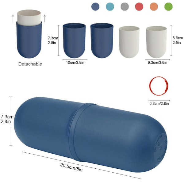 Travel Tandborst Cup, 4 i 1 Travel Wash Cup, multifunktionell case, bärbar tandborsthållare för vandringscamping (mörkblå)
