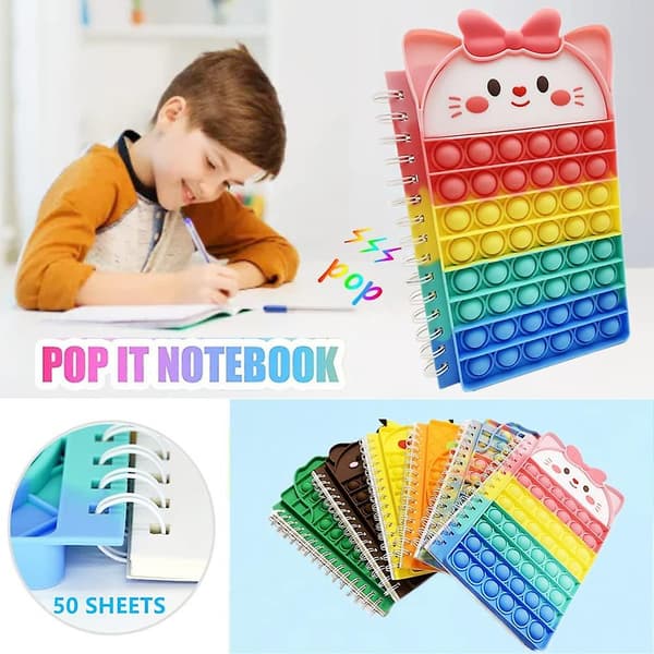 Pop Fidget It Notesbog, Push Bubble A5 Spiral Notesbøger Fidget Legetøj, Søde Kompositions Notesbøger, College Linjerede Notesbøger, Bærbar Til Skolekontor, p
