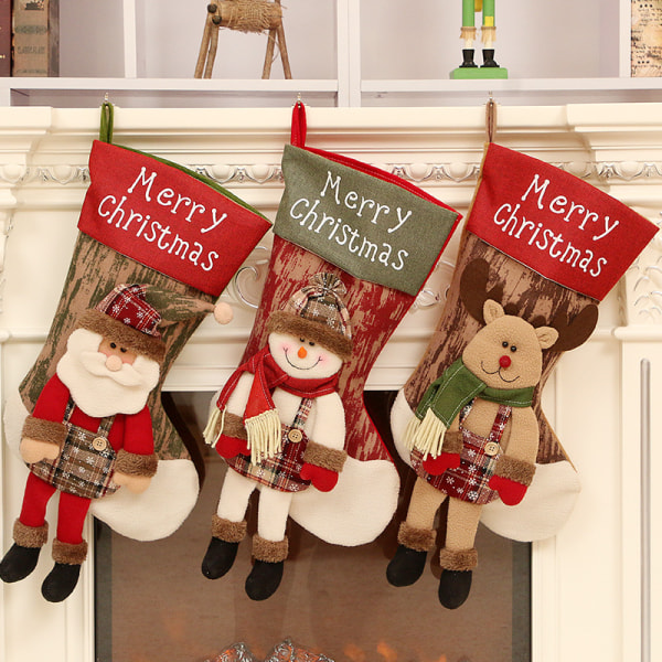 3 par julklappsgodispåsar julpynt hänge stora julstrumpor julpynt 29*49cm