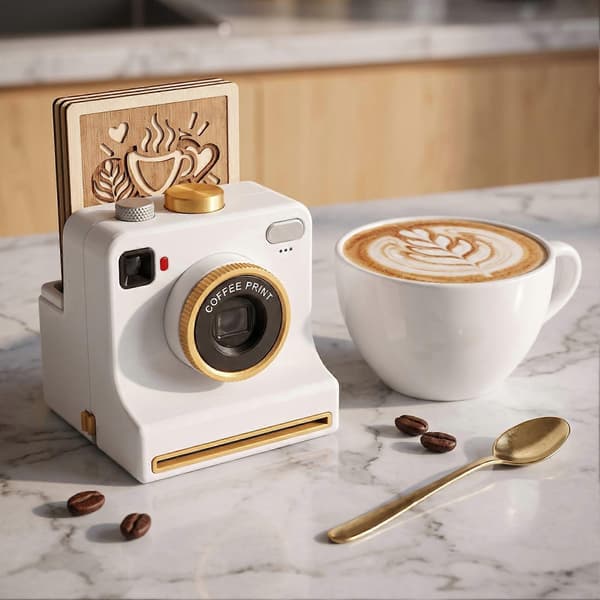 Latte Art Kamera til Cappuccino, Manuel Kaffepulverprinter med Skabelonfremstiller （White）