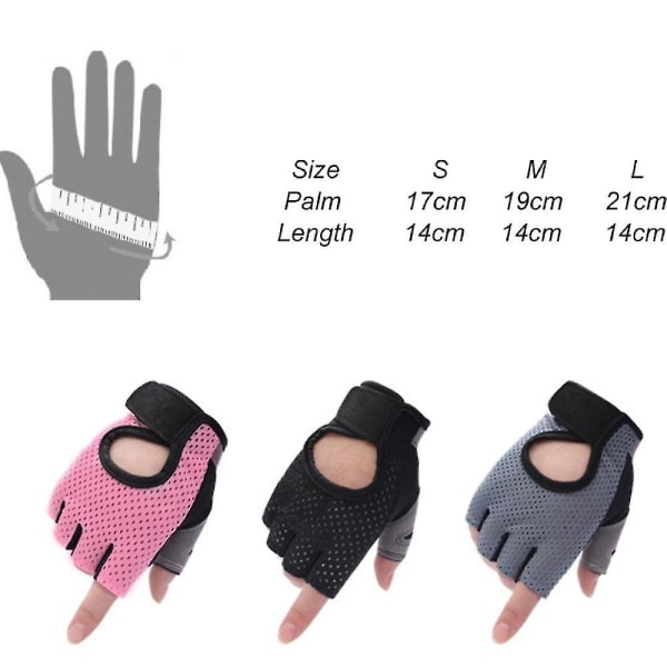Kvinnor Fitness Gym Handskar Halvfinger Tyngdlyftningshandskar Halkfri Gel Pad Bodybuilding Träning Cykling（M)