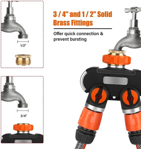 2-vägs splitter: 3/4" och 1/2" Y med kranadapter, låsbart justerbart vattenflöde, för trädgårdsbevattning, tvätt.