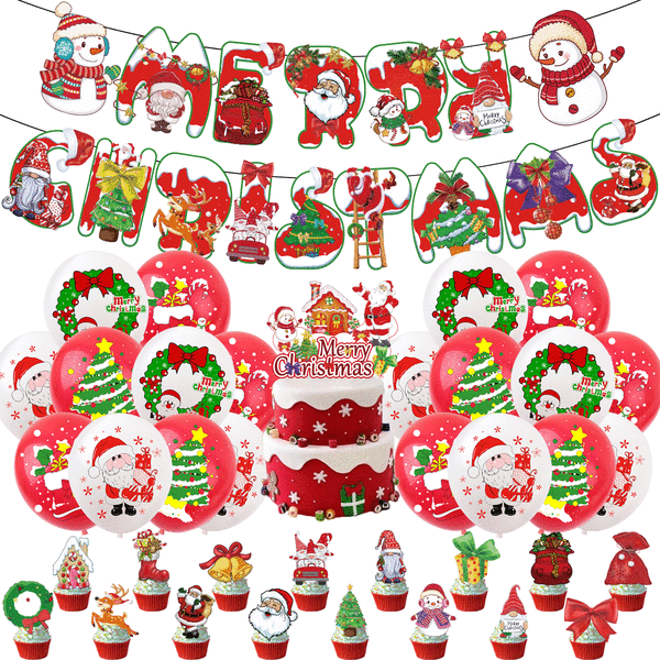 Jultema fest servis set Dekorativa artiklar Santa Claus ballong bakgrund Bula flagga set