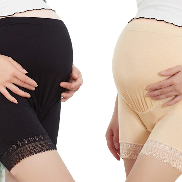Høyt Liv Mammaleggings Sikkerhetsbukser Modal Boksere Sommer Lett Bukser (2-pakning, Svart, Hudfarge)