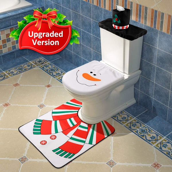 3-delad Snowman Santa Toalettsits cover och set röd juldekorationer badrum