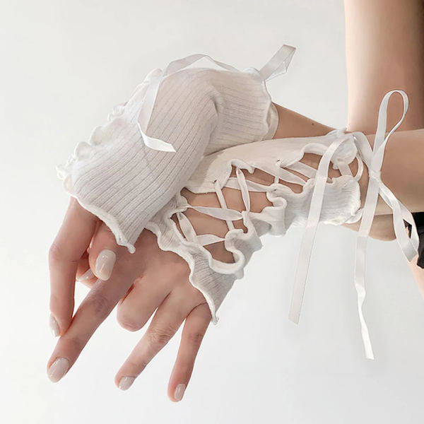 Y2k Fingerlösa Handskar DIY Armband Elastisk Mesh Ärmar Lolita Jk Gothic Cosplay Ärm Kläder Tillbehör vit