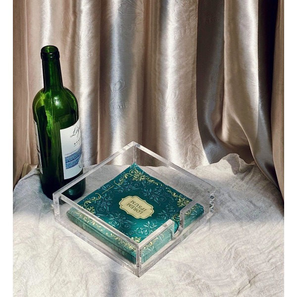 Akryylinen cocktail-servettiteline, koristeellinen kirkas cocktail-servettiteline juomaserveteille, 1 kpl