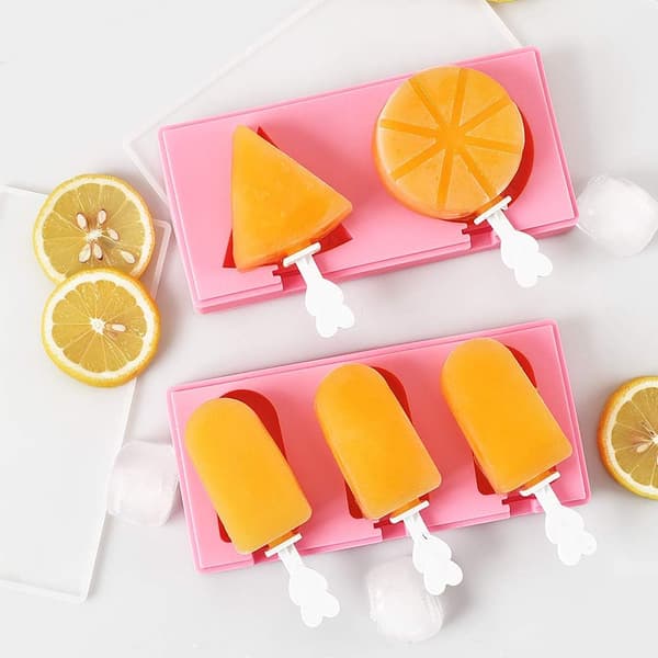 Set med 2 molds med lock och pinnar, klassisk form, vattenmelon, apelsin