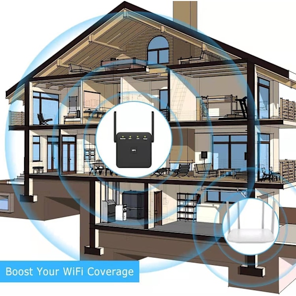 2024 Nyaste WiFi-förlängare, WiFi-repeater, WiFi-booster, täcker upp till 8640 kvadratmeter och 60 enheter, Internet Booster vit