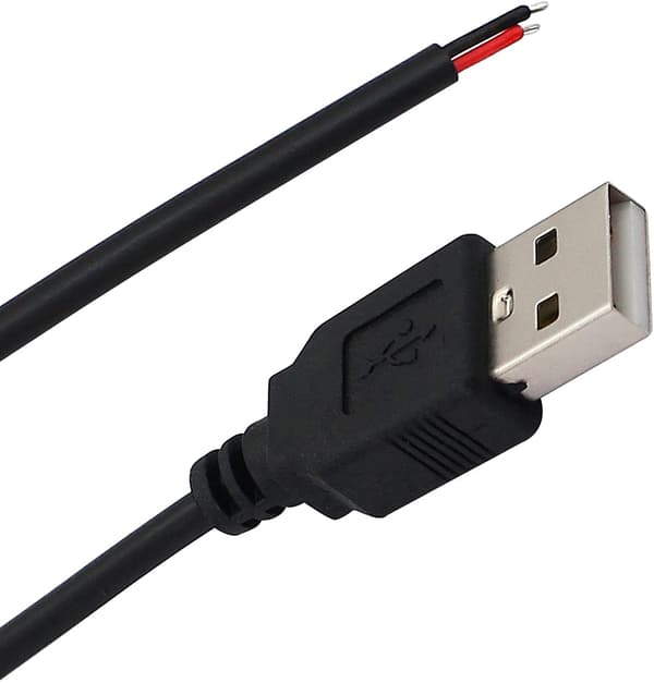 Sæt med 5 USB-strømkabler med bare ender, USB-forlængerkabel til USB-headset, USB-skrivebord, USB-blæser, LED-striber (2 m)