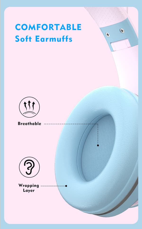 Barn Bluetooth hodetelefoner sammenleggbare med LED-lys Rosa färg