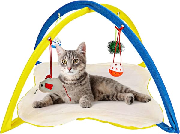 Interactive Cat Toy - Kattlekmatta med hängande leksaker, kattleksak