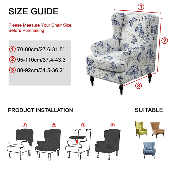 Wing Chair Slipcovers Stretch Spandex Wingback Stolsöverdrag Soffa Slipcover Utskrift Wingback Fåtölj Slipcovers Möbelskydd Soffa Mjuk med E