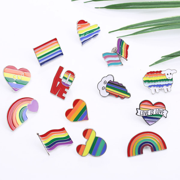 13 Pin Rainbow Love Bridge Regnbågsflagga Regnbågsmärken Legering Tecknad Söta Kläder Broscher Prydnadssaker